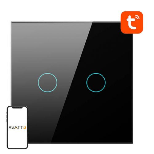 Pametno stikalo za luči WiFi Avatto TS02-EU-B2 2 smerno (črno)