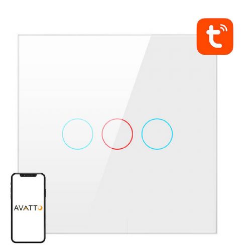Pametno stikalo za luči WiFi Avatto TS02-EU-W3 3 Way TUYA (belo)