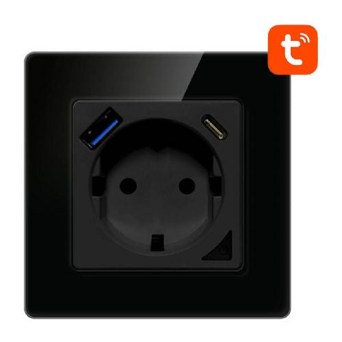 Pametna WiFi stenska vtičnica Avatto N-WOT10-USB-B TUYA USB USB-C (črna)