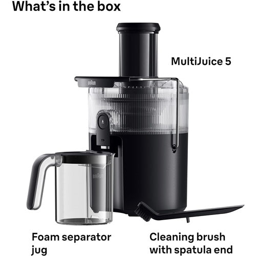 Braun MultiJuice 5 SJ 5000 Entsafter, schwarz, 800 W, 1,5-l-Saftbehälter, breite Einfüllöffnung, Sicherheitssystem