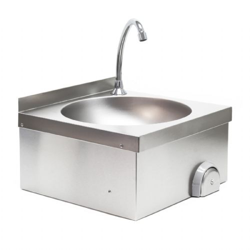 Wall-mounted stainless steel sink with elbow connection + faucet