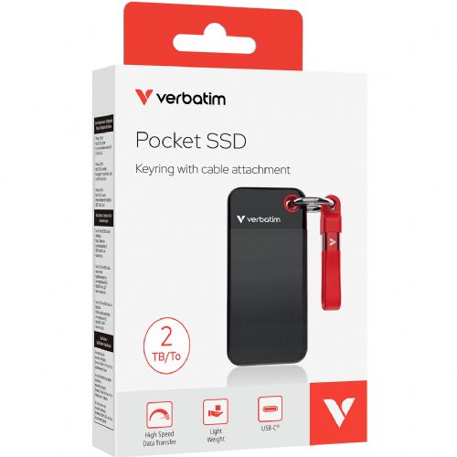 STICK S 2TB Verbatim Pocket SSD USB 3.2 črne/rdeče barve za maloprodajo