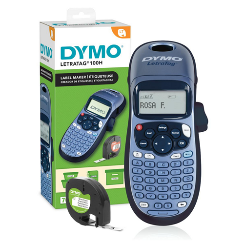 Dymo 2174576 label printer, manual, 13-character display, 12mm tape, 2-line printing, blue color