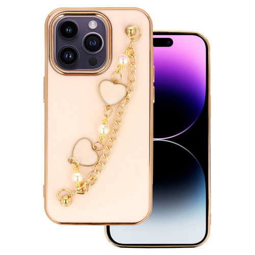 Trendy silicone case with bracelet for iPhone 7 / 8 / SE 2020 - pink with hearts