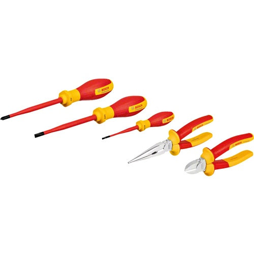 Bosch VDE universal tool set, mixed, 5-piece (red/yellow, side-cutters, narrow-nose pliers, 3 screwdrivers)