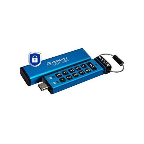 Kingston IronKey USB-Tastatur 200 mit XTS-AES-Verschlüsselung, USB-C 3.2 Gen 1, Passwortschutz, Geschwindigkeit bis zu 280 MB/s, kompatibel mit macOS und Windows