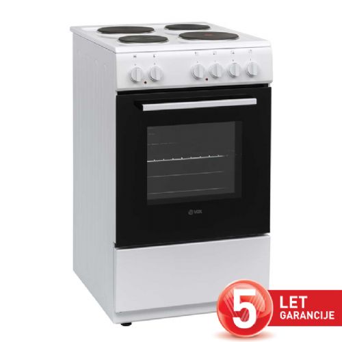 Električni štedilnik VOX EHB 5010 WG, 4 električne plošče, ventilacijska pečica (55 l), bel