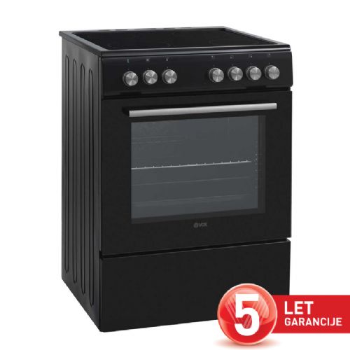 Steklokeramični štedilnik VOX CHT 6205 B, 4 steklokeramične plošče, ventilacijska pečica (69 l), črn