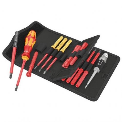 Wera Kraftform Kompakt VDE 18 Universal 1 bit/bit/drill set, 18-piece (red/yellow, including handle, phase tester, VDE interchangeable blades)