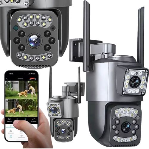 WIFI 4G dual wireless rotating video surveillance camera 6 MPX, IR LED, two-way audio, IP66, black