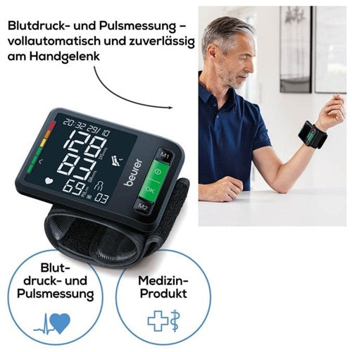 Zapestni merilnik krvnega tlaka Beurer BC 87, Bluetooth, črna